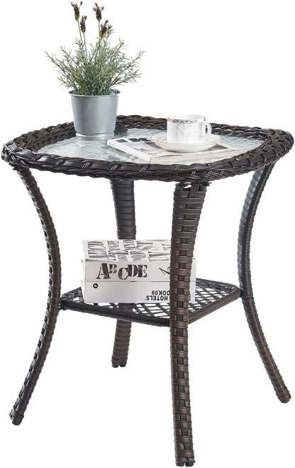 Wicker Patio Coffee Table,Rattan Outdoor Coffee Table with 2-Layer Storage Furniture Tables for Garden,Porch,Backyard