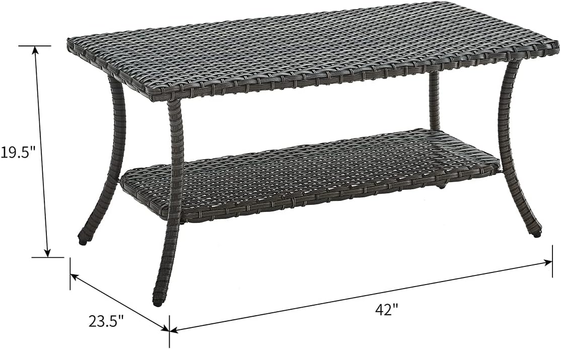 Wicker Patio Coffee Table,Rattan Outdoor Coffee Table with 2-Layer Storage Furniture Tables for Garden,Porch,Backyard
