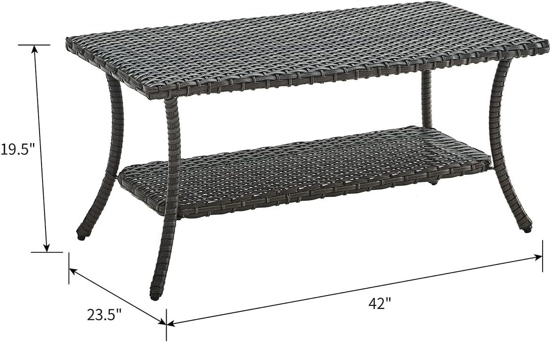 Wicker Patio Coffee Table,Rattan Outdoor Coffee Table with 2-Layer Storage Furniture Tables for Garden,Porch,Backyard