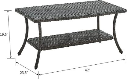 Wicker Patio Coffee Table,Rattan Outdoor Coffee Table with 2-Layer Storage Furniture Tables for Garden,Porch,Backyard