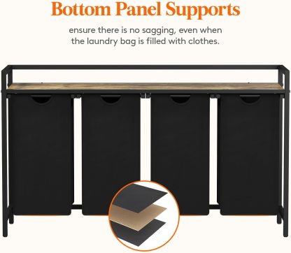 Laundry Hamper 4 Section, 168L Pull out Laundry Clothes Basket Organizer with Large Top Shelf and 4 Removable Bags and Handles