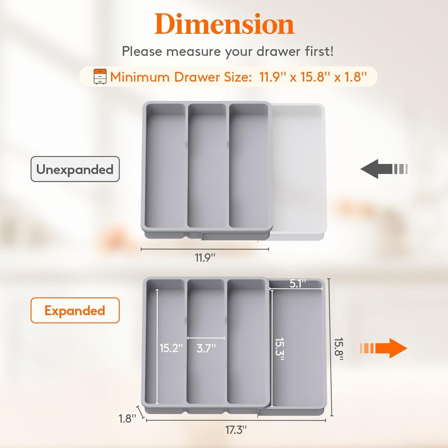 Utensil Drawer Organizer, Expendable Cooking Silverware Tray for Kitchen Drawer, Adjustable Cutlery Flatware Holder