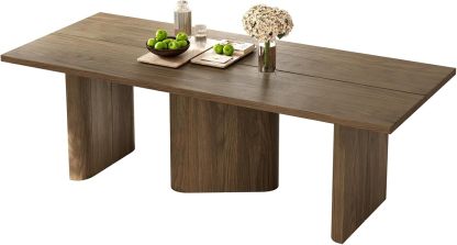 Mid-Century Large Dining Table for 2-8, 85.03" Wood Dining Kitchen Table with 3 Sturdy Pedestal, Modern Country Spacious Dining Room Table
