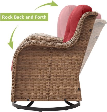 3-Piece Swivel Rocking Rattan Chair Outdoor,Patio Bistro Furniture Conversation Set,Wicker Chair with Glass Side Table