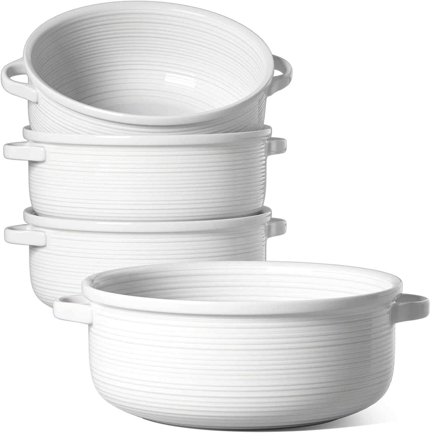 Soup Bowls with Handles, Ceramic French Onion Soup Bowls 22 Ounces for Soup, Cereal, Chilli, Beef Stew, Stackable Serving Bowls Set