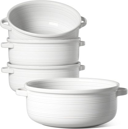 Soup Bowls with Handles, Ceramic French Onion Soup Bowls 22 Ounces for Soup, Cereal, Chilli, Beef Stew, Stackable Serving Bowls Set