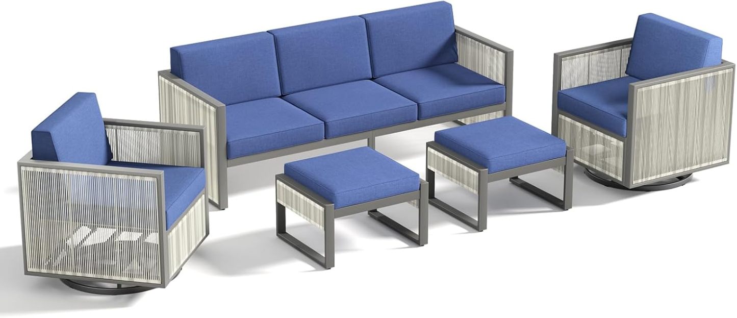 5 Piece Patio Furniture Set High Back Outdoor Couch with Outdoor Rocking Chair Wicker Outdoor Furniture