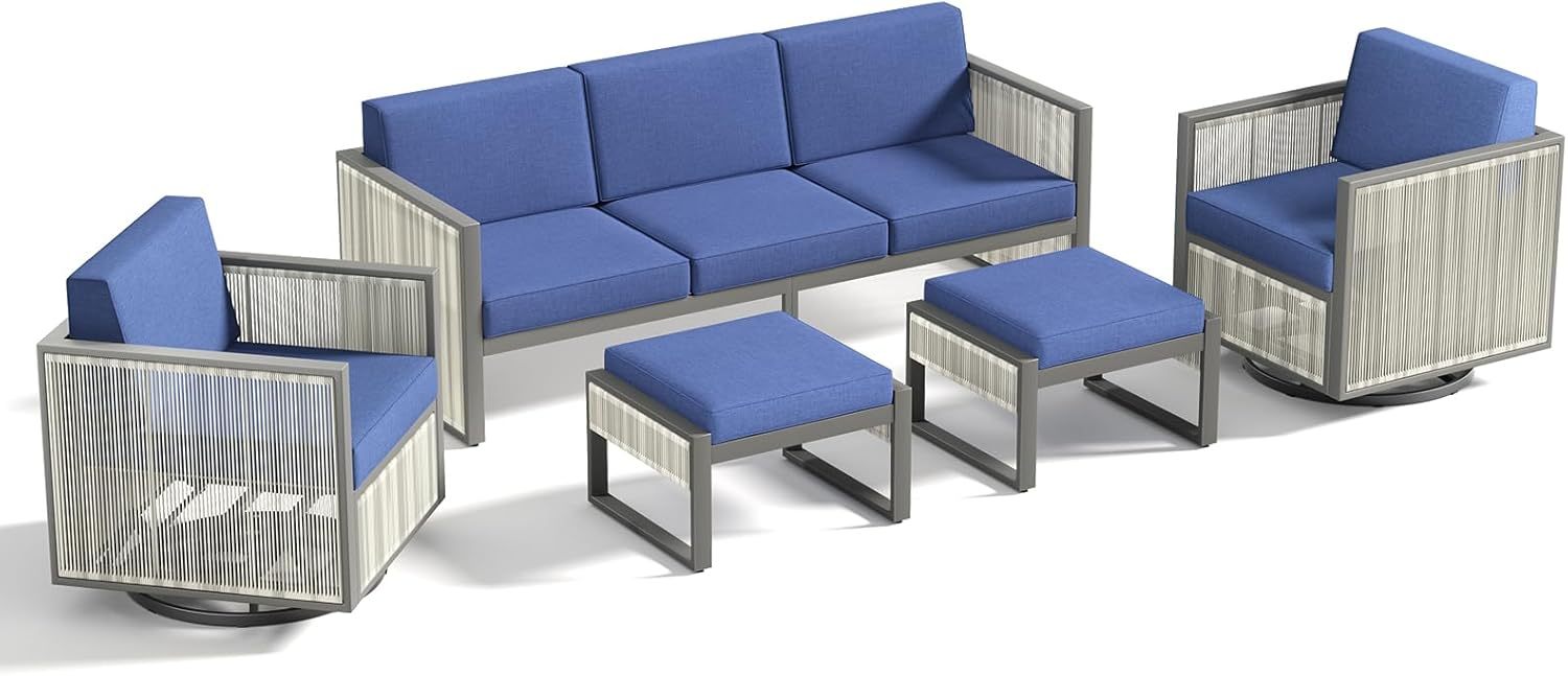 5 Piece Patio Furniture Set High Back Outdoor Couch with Outdoor Rocking Chair Wicker Outdoor Furniture