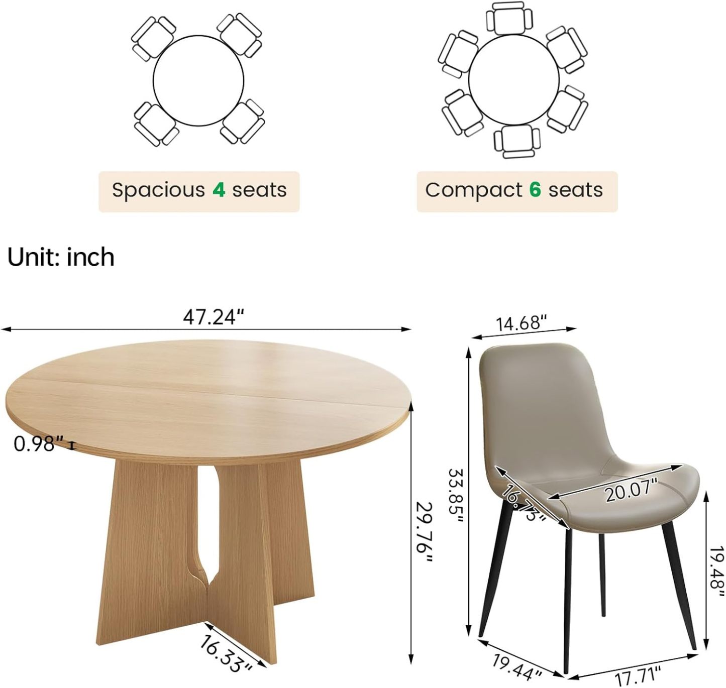 47.24" Round Dining Table, Small Dining Table for 2,4,6, Farmhouse Kitchen Table with Cross Sturdy Legs for Kitchen, Dining Room