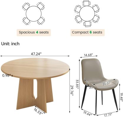 47.24" Round Dining Table, Small Dining Table for 2,4,6, Farmhouse Kitchen Table with Cross Sturdy Legs for Kitchen, Dining Room