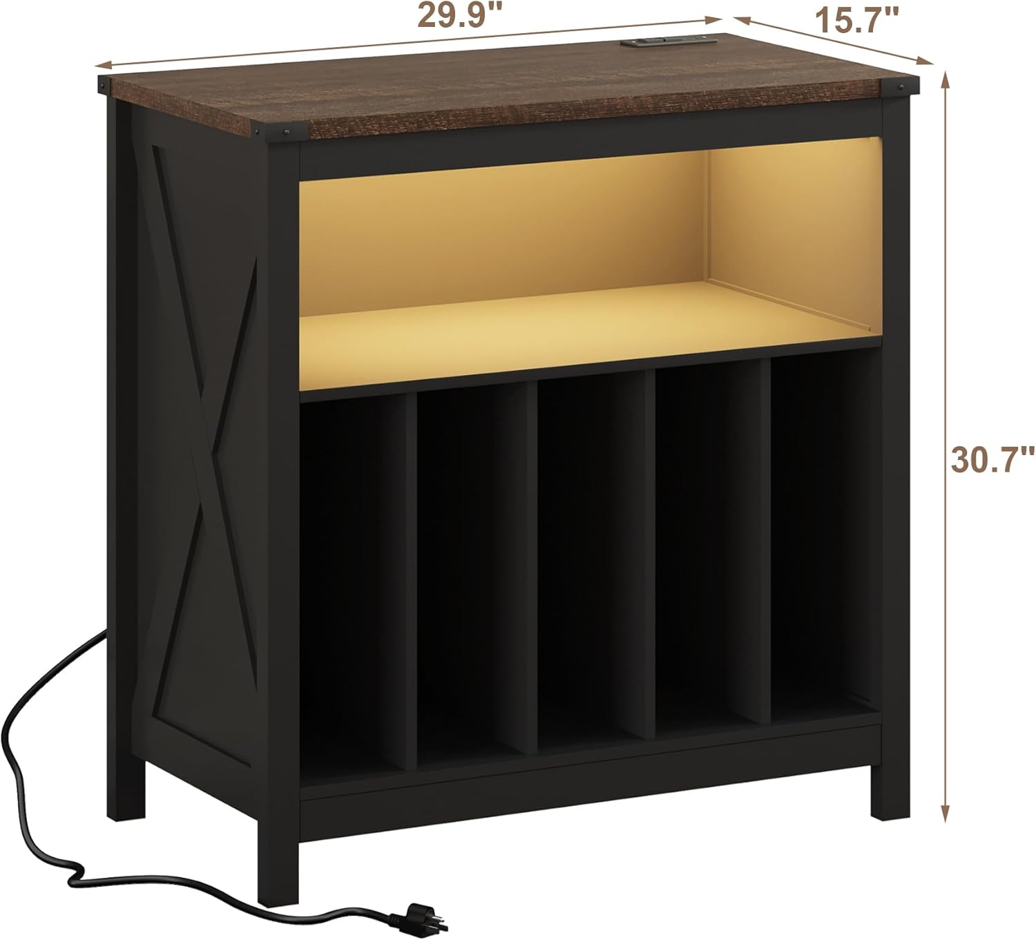 Large Record Player Stand with Charging Station & LED Light, Vinyl Record Holder hold up to 300 Albums