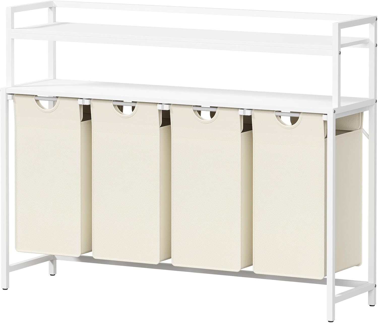 Laundry Hamper 4 Section, 168L Pull out Laundry Clothes Basket Organizer with Shelves and 4 Removable Bags and Handles