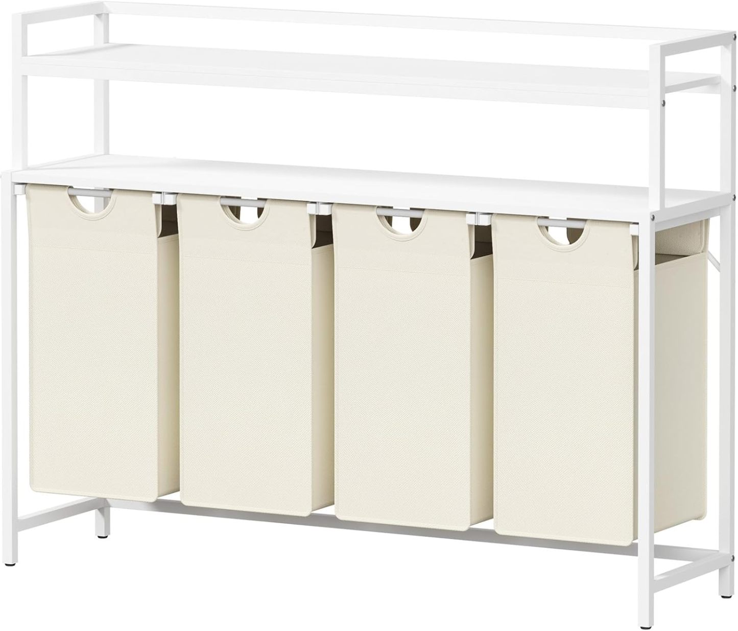 Laundry Hamper 4 Section, 168L Pull out Laundry Clothes Basket Organizer with Shelves and 4 Removable Bags and Handles