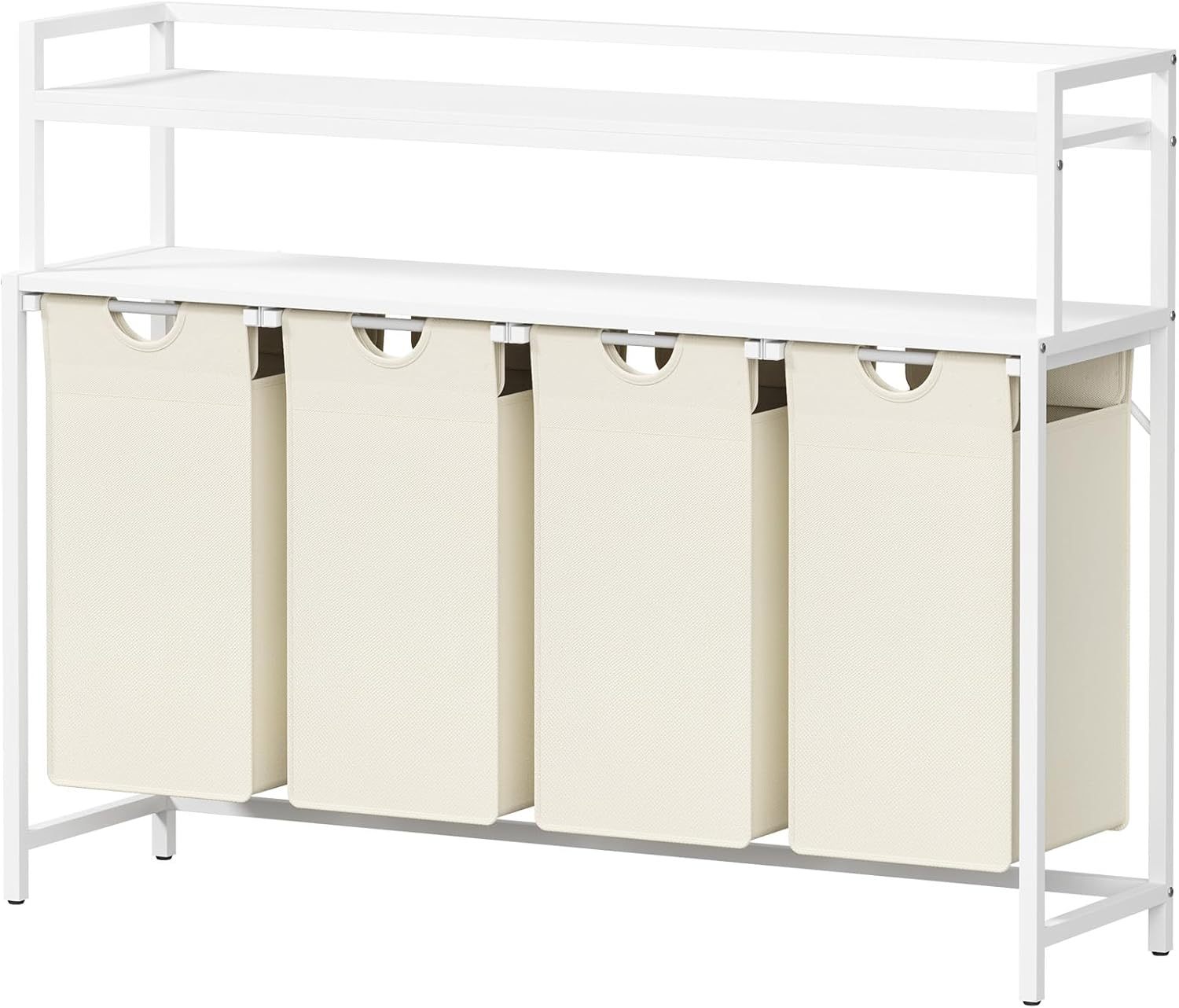 Laundry Hamper 4 Section, 168L Pull out Laundry Clothes Basket Organizer with Shelves and 4 Removable Bags and Handles