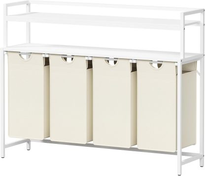 Laundry Hamper 4 Section, 168L Pull out Laundry Clothes Basket Organizer with Shelves and 4 Removable Bags and Handles