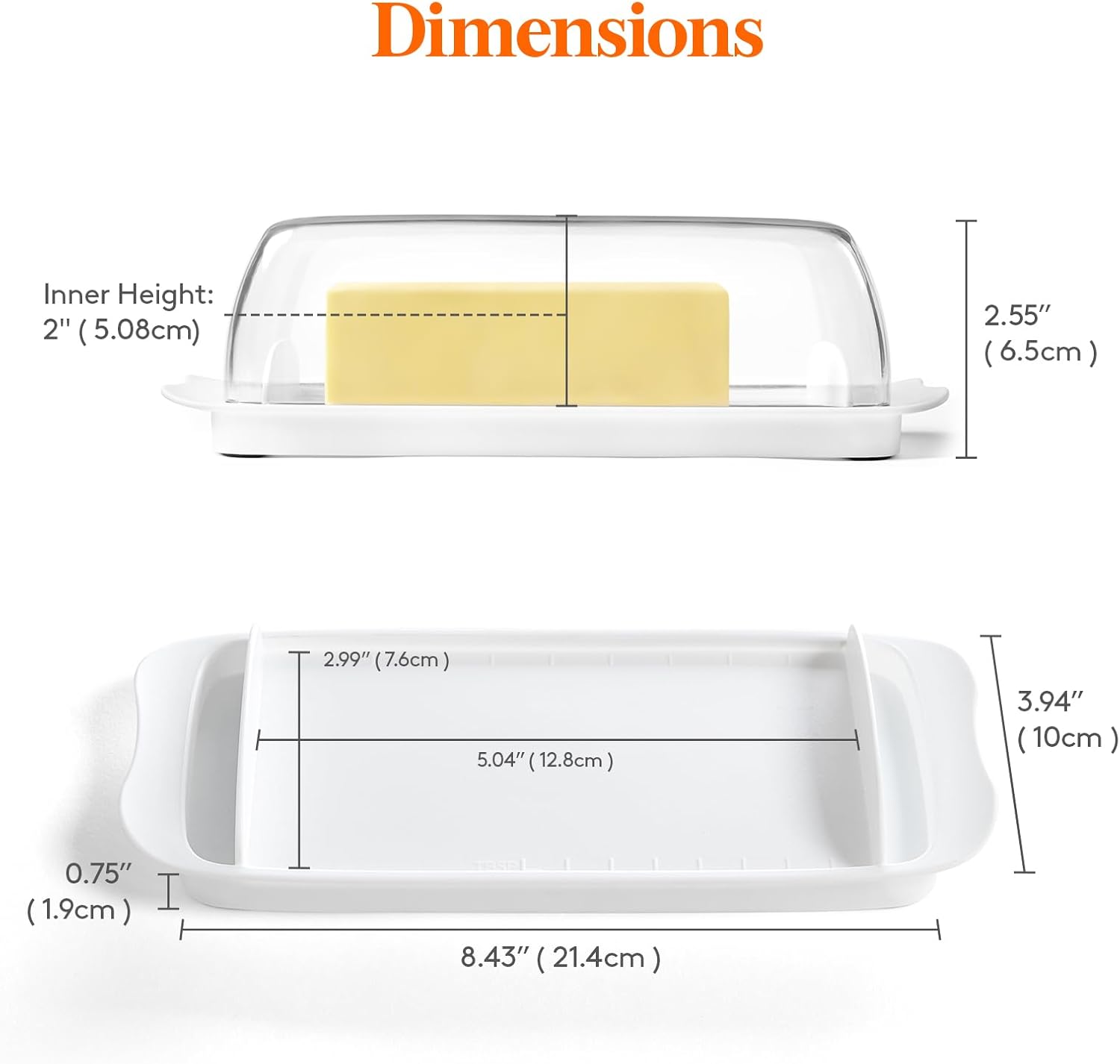 Butter Dish with Lid for Countertop, Extra Large Plastic Butter Holder Container with Handles&Markings in Kitchen Organization