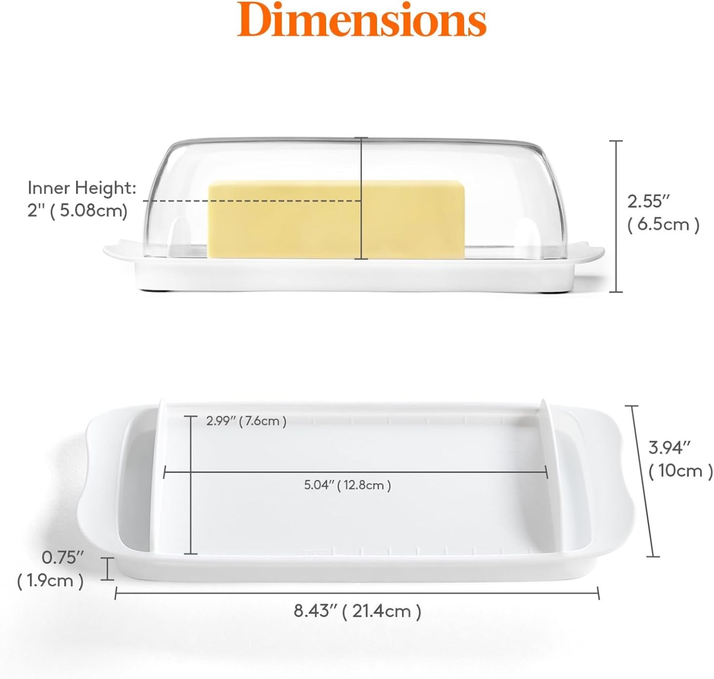 Butter Dish with Lid for Countertop, Extra Large Plastic Butter Holder Container with Handles&Markings in Kitchen Organization