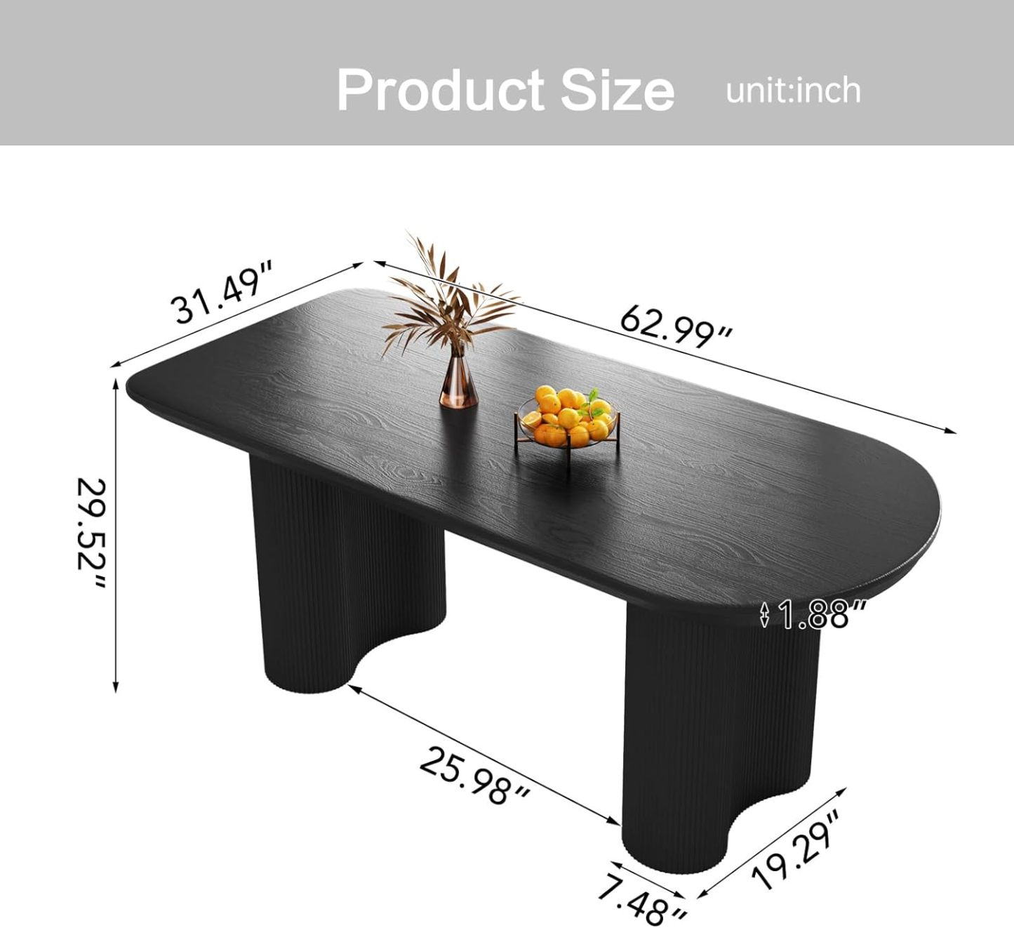 Black Oval Dining Table for 2-4, 55.11" Modern Funky Kitchen Table with Powerful Ripple Support Legs for Dining Room, Kitchen, Home Office