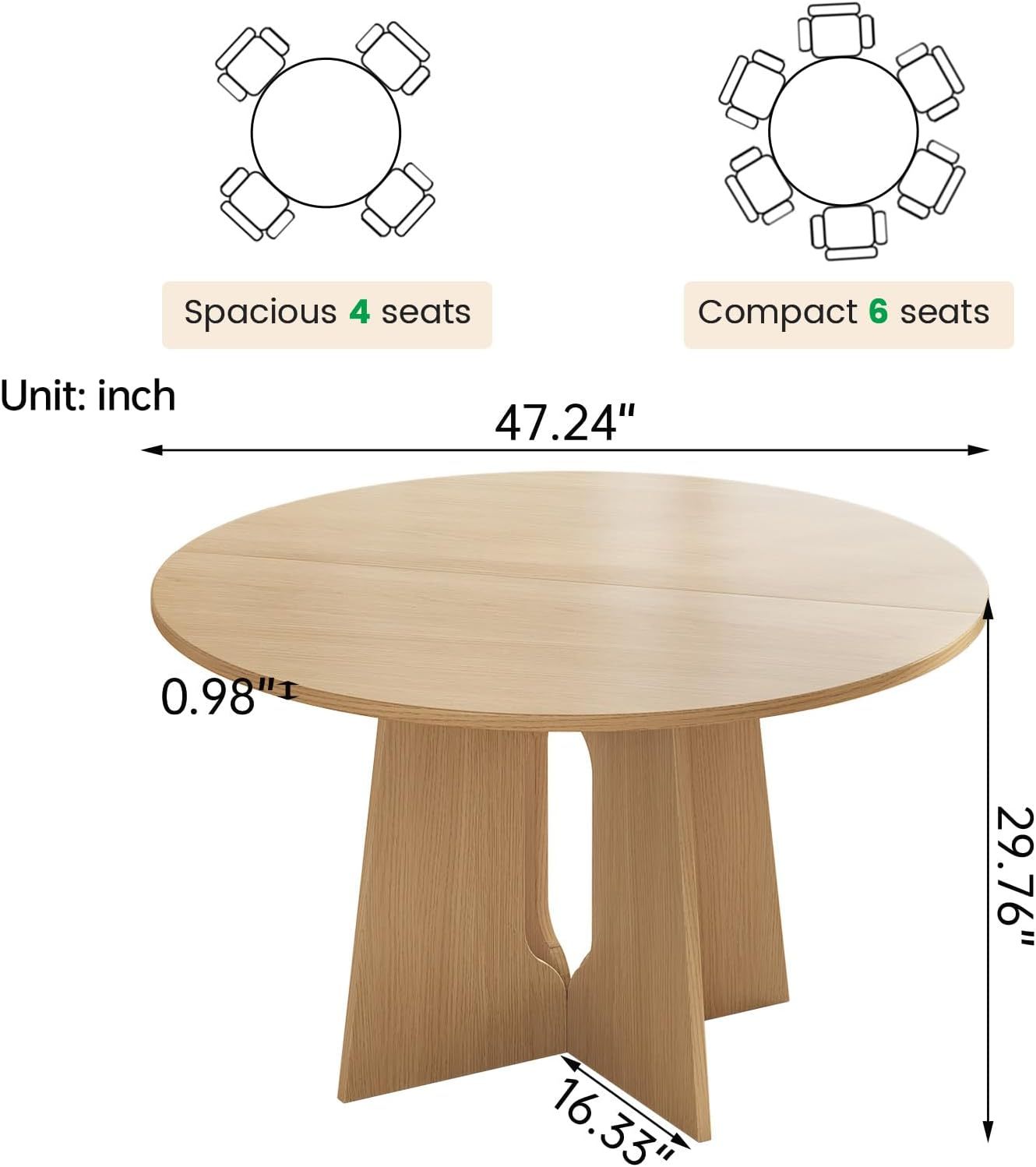 47.24" Round Dining Table, Small Dining Table for 2,4,6, Farmhouse Kitchen Table with Cross Sturdy Legs for Kitchen, Dining Room