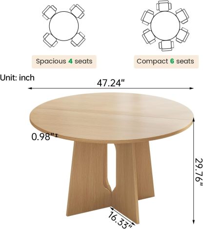 47.24" Round Dining Table, Small Dining Table for 2,4,6, Farmhouse Kitchen Table with Cross Sturdy Legs for Kitchen, Dining Room