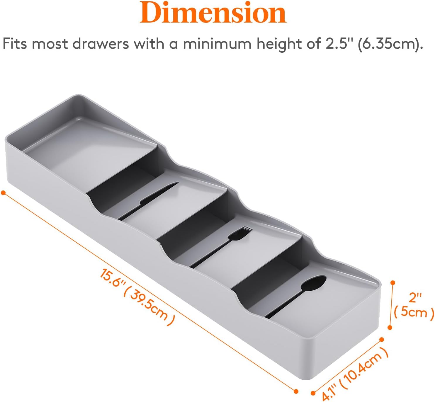 Compact Flatware Drawer Organizer, Narrow Silverware Tray for Kitchen Drawers, Plastic Cutlery Holder