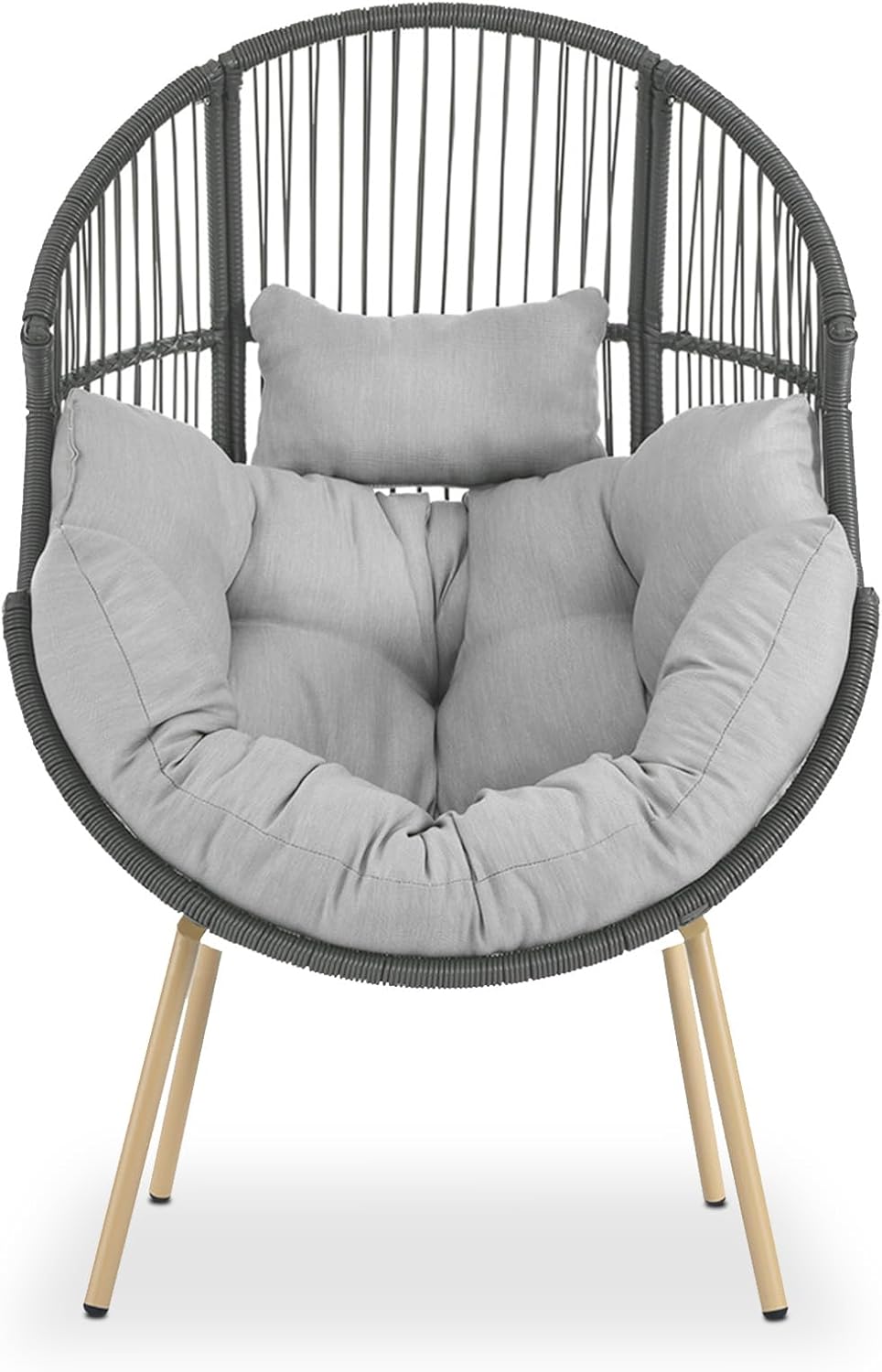 Egg Chair Oversized Outdoor Lounger Wicker Egg Basket Chair with Stand Cushions for Patio Backyard Bedroom Living Room 350LB Capacity