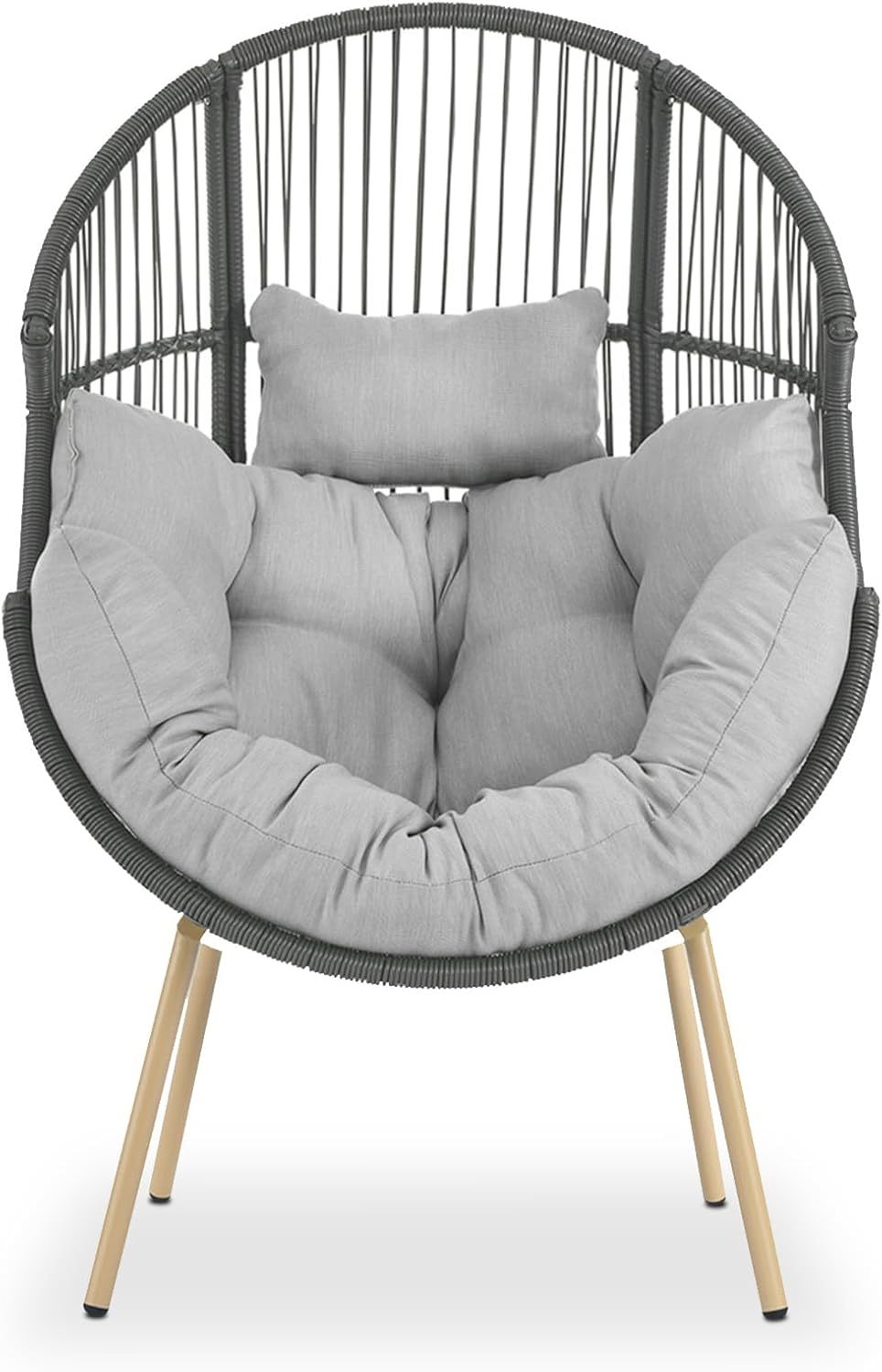 Egg Chair Oversized Outdoor Lounger Wicker Egg Basket Chair with Stand Cushions for Patio Backyard Bedroom Living Room 350LB Capacity