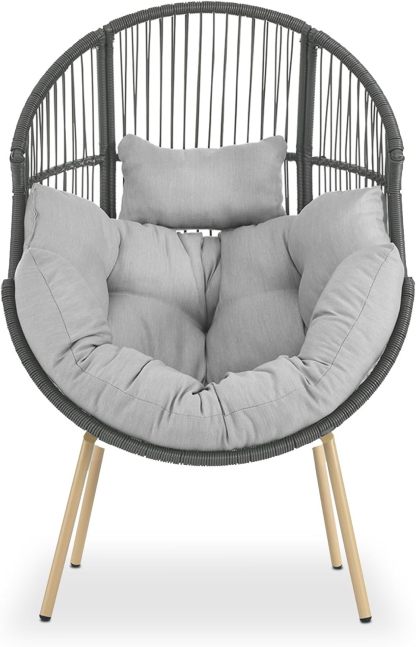 Egg Chair Oversized Outdoor Lounger Wicker Egg Basket Chair with Stand Cushions for Patio Backyard Bedroom Living Room 350LB Capacity