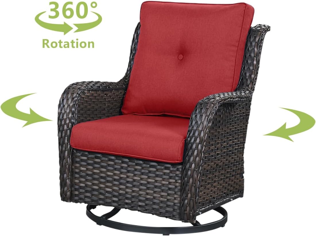 6 Pieces Outdoor Patio Furniture Set Wicker Swivel Patio Chairs with Ottomans 2 Seater