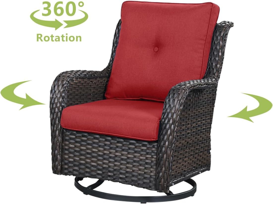 6 Pieces Outdoor Patio Furniture Set Wicker Swivel Patio Chairs with Ottomans 2 Seater