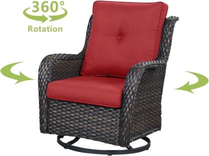 6 Pieces Outdoor Patio Furniture Set Wicker Swivel Patio Chairs with Ottomans 2 Seater