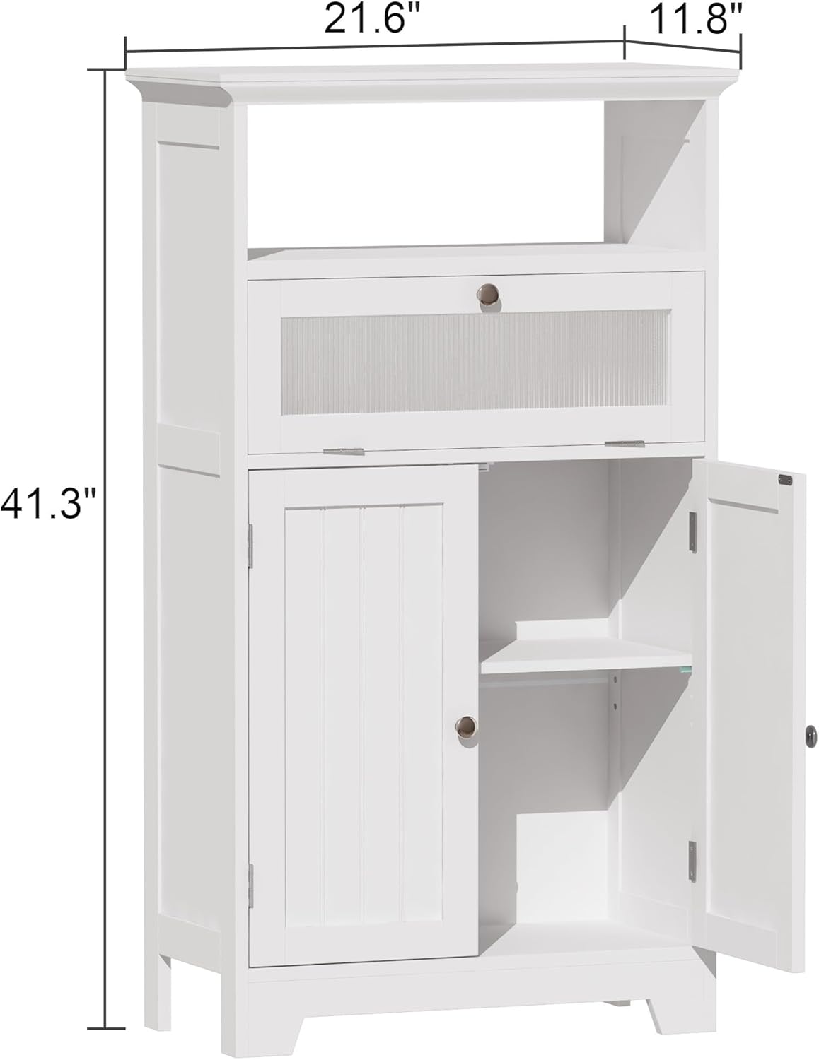 Bathroom Floor Storage Cabinet with Flip Glass Drawer, Bathroom Cabinets