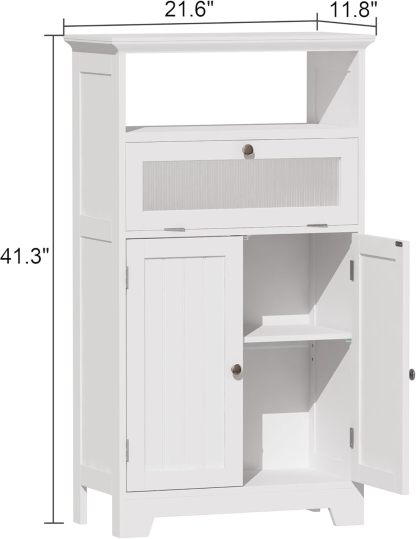 Bathroom Floor Storage Cabinet with Flip Glass Drawer, Bathroom Cabinets