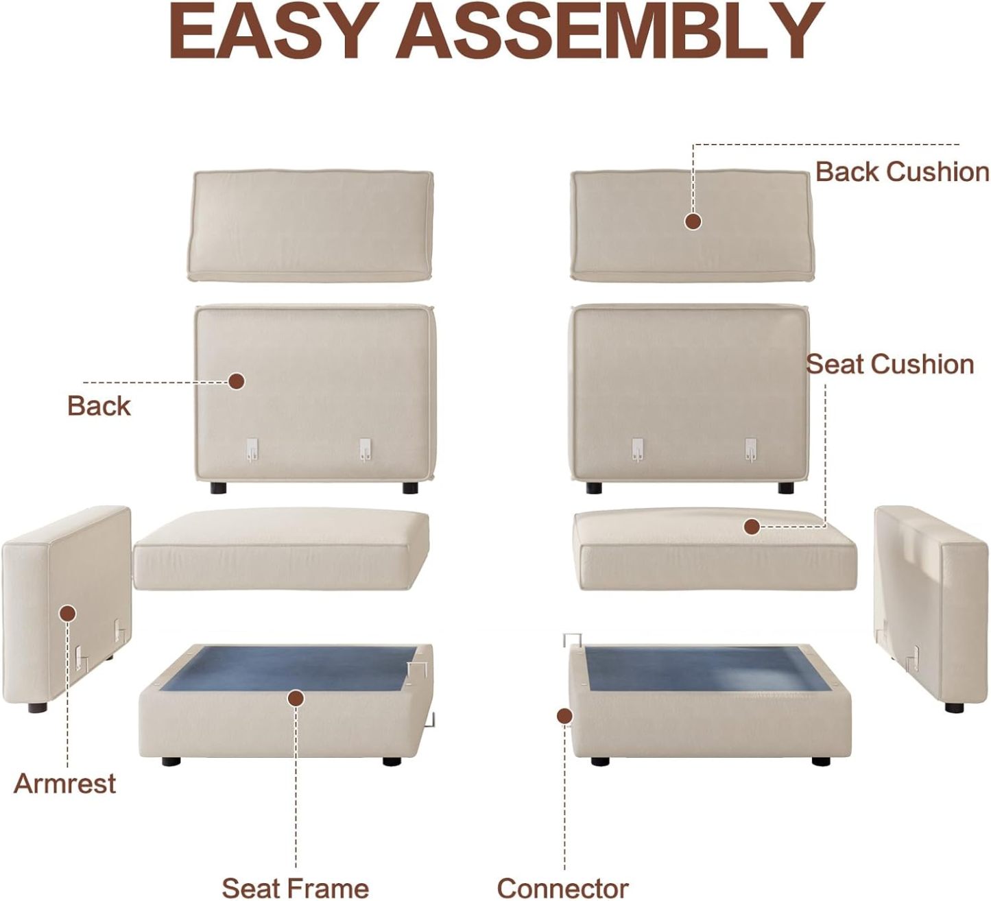 86" Beige Loveseat Sofa, Modern Extra Wide Modular Sectional Couch with Removable Cushions, Sturdy Pine Wood Frame for Long Time