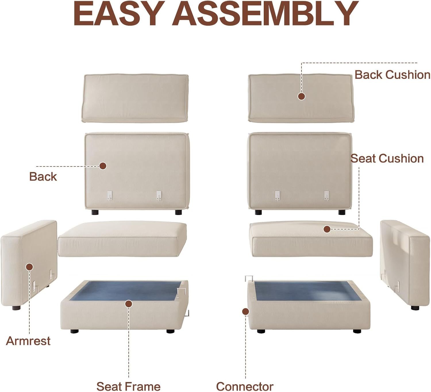 86" Beige Loveseat Sofa, Modern Extra Wide Modular Sectional Couch with Removable Cushions, Sturdy Pine Wood Frame for Long Time