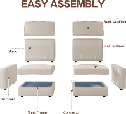 86" Beige Loveseat Sofa, Modern Extra Wide Modular Sectional Couch with Removable Cushions, Sturdy Pine Wood Frame for Long Time