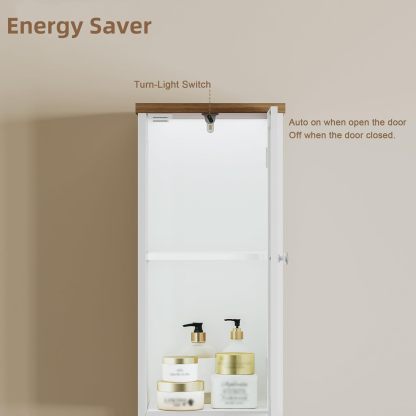 Tall Bathroom Storage Cabinet with Light，5-Tier Narrow Bathroom Cabinet with 2 Doors
