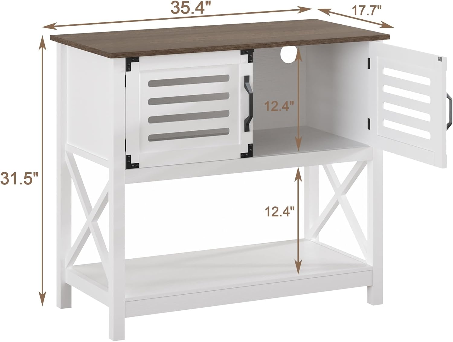 Farmhouse Console Table with Charging Station, 35.4 L x 17.7 D x 31.49 H Coffee Bar Cabinet with Storage