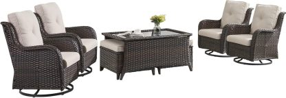 7 Piece Patio Furniture Set Outdoor PE Wicker Swivel Patio Chairs with Coffee Table and Ottomans