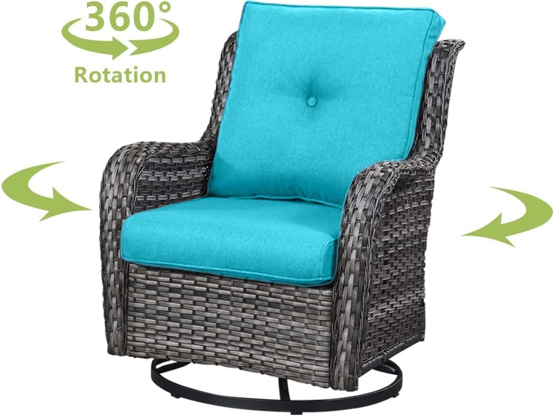 3-Piece Swivel Rocking Rattan Chair Outdoor,Patio Bistro Furniture Conversation Set,Wicker Chair with Glass Side Table