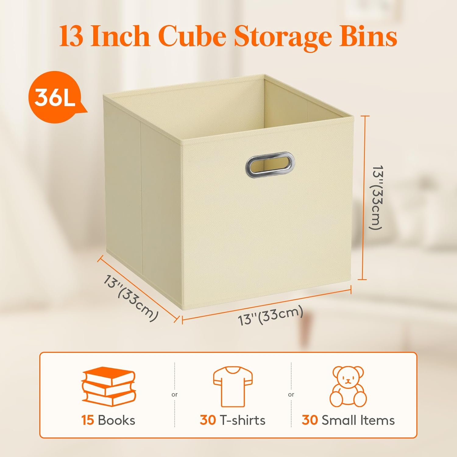 13 Inch Cube Storage Bins, 6 Packs Cube Storage Organizer, Foldable Decorative Fabric Storage Baskets