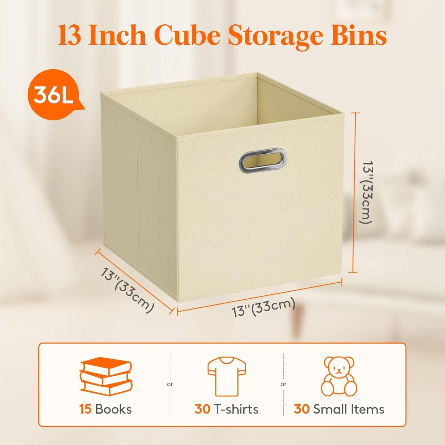 13 Inch Cube Storage Bins, 6 Packs Cube Storage Organizer, Foldable Decorative Fabric Storage Baskets