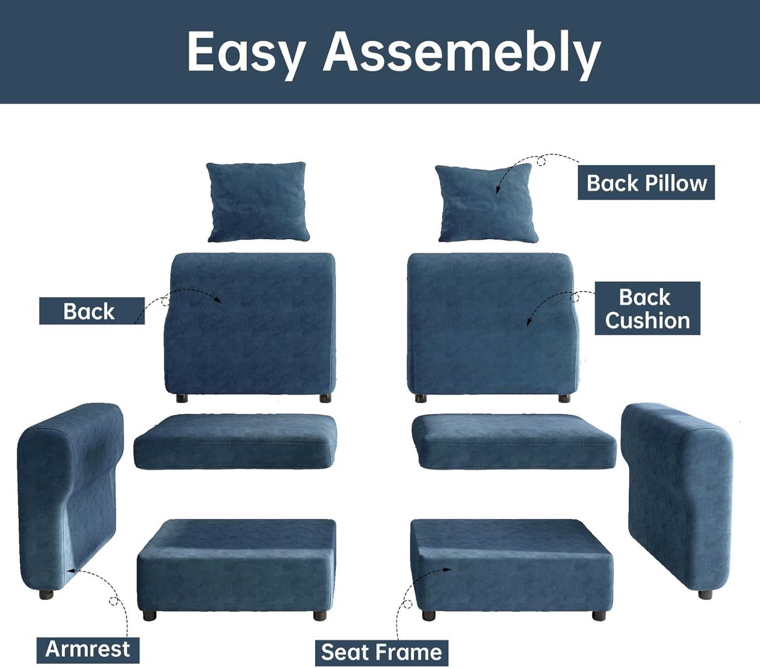 81.88" Blue Loveseat Sofa, Extra Width Sectional Sleeper Sofa with Armrest, Modular Sectional Sofa with Cushion and Removable Back Cushion