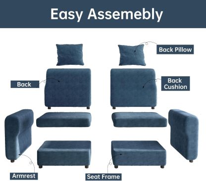 81.88" Blue Loveseat Sofa, Extra Width Sectional Sleeper Sofa with Armrest, Modular Sectional Sofa with Cushion and Removable Back Cushion