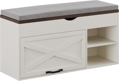 Storage Bench with Cushion, Shoe Bench with Lift Top Storage, Adjustable Shelf, Shoe Cabinet