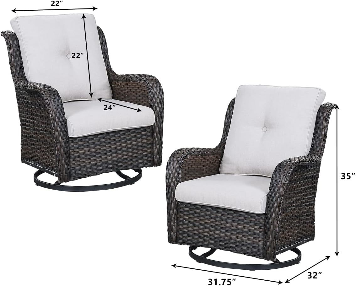Outdoor Patio Furniture with Fire Pit Table Outdoor Conversation Set PE Wicker Patio Couch Swivel Glider Chairs