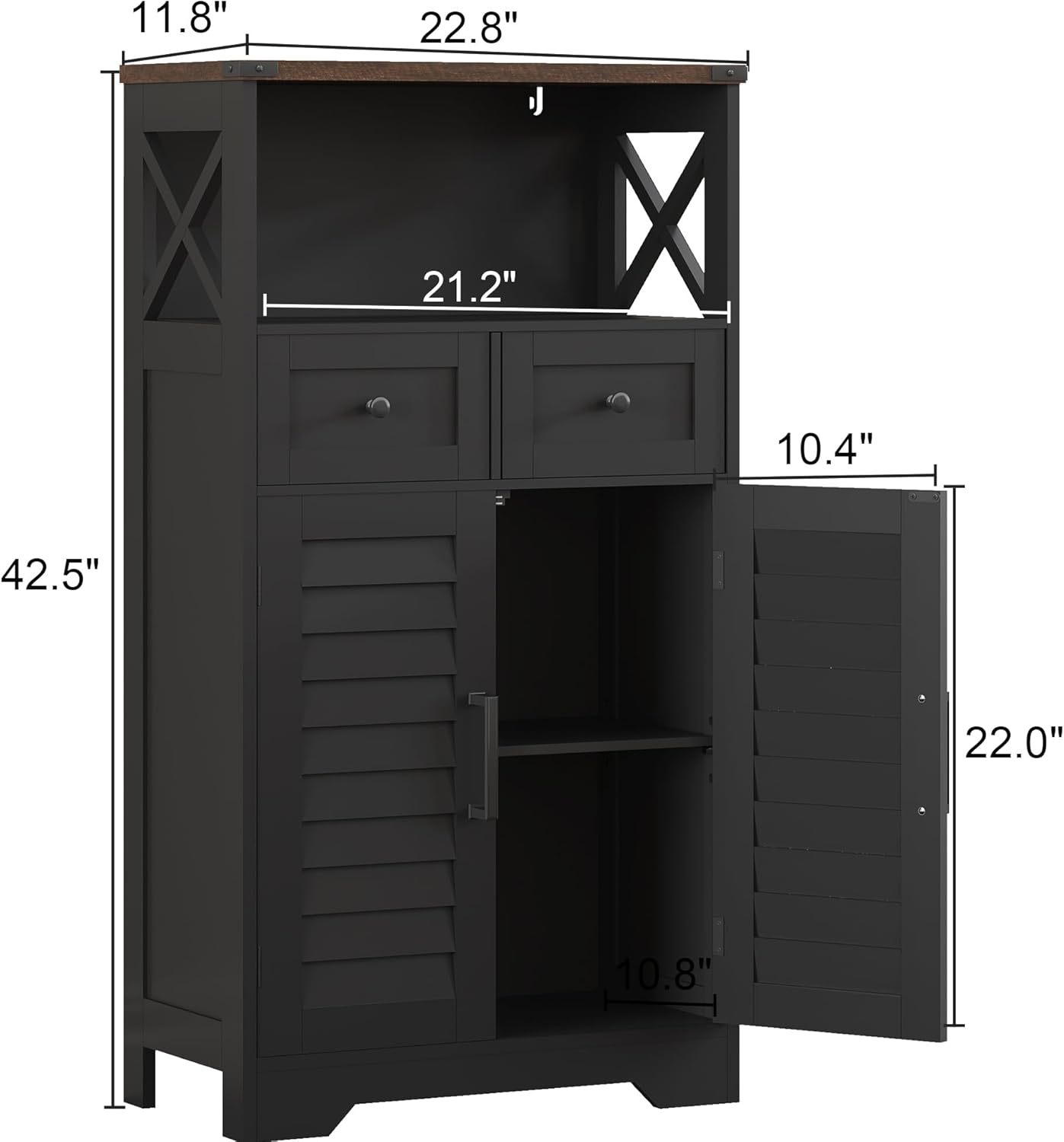 Farmhouse Storage Cabinet, Bathroom Floor Cabinet with Doors and Drawers