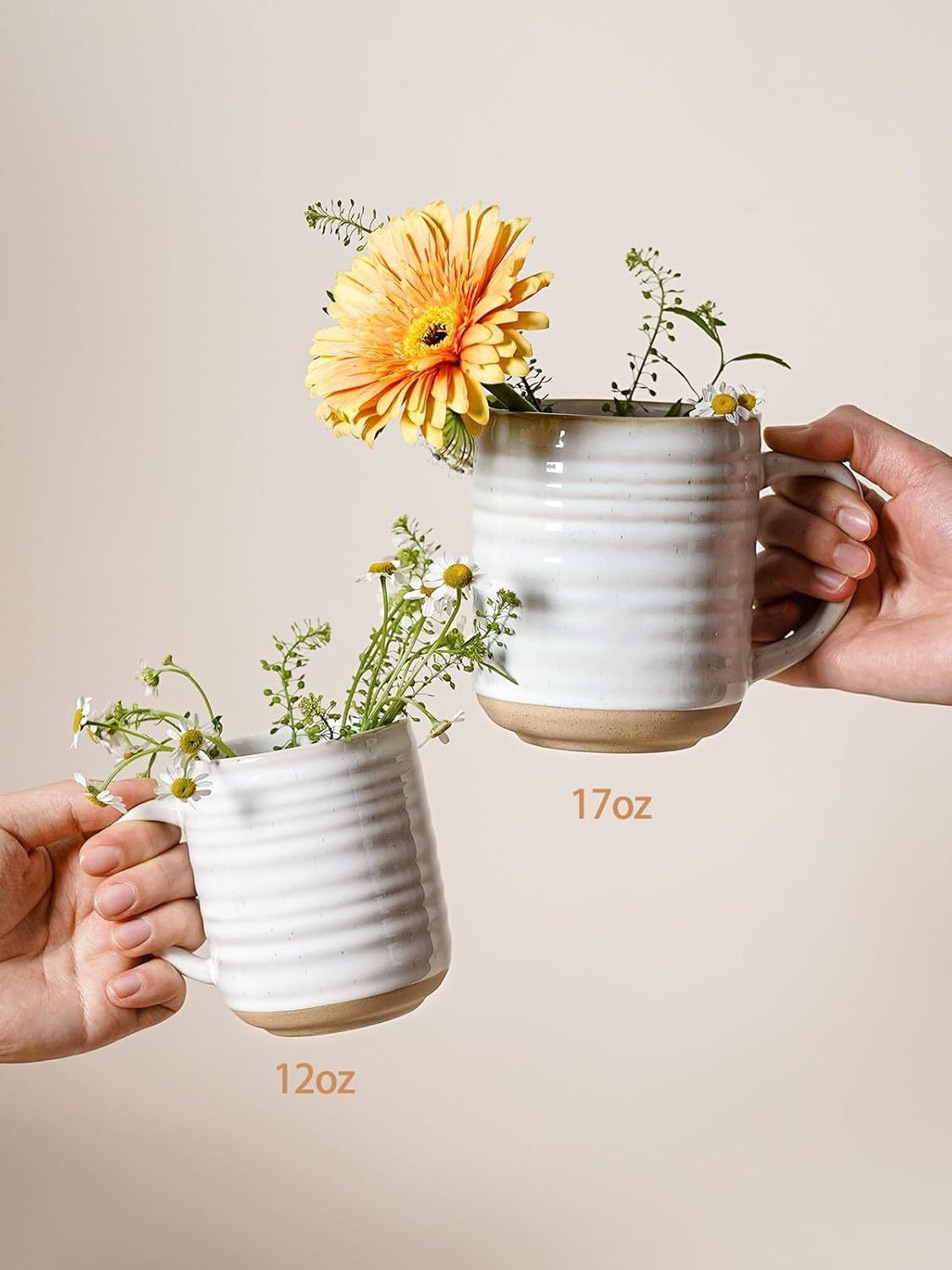 Coffee Mugs 12 oz, Ceramic Mug Set, Housewarming Wedding Present, Coffee Cups for Latte, Hot Tea, Cappuccino, Mocha, Cocoa - Set of 4, Arctic White