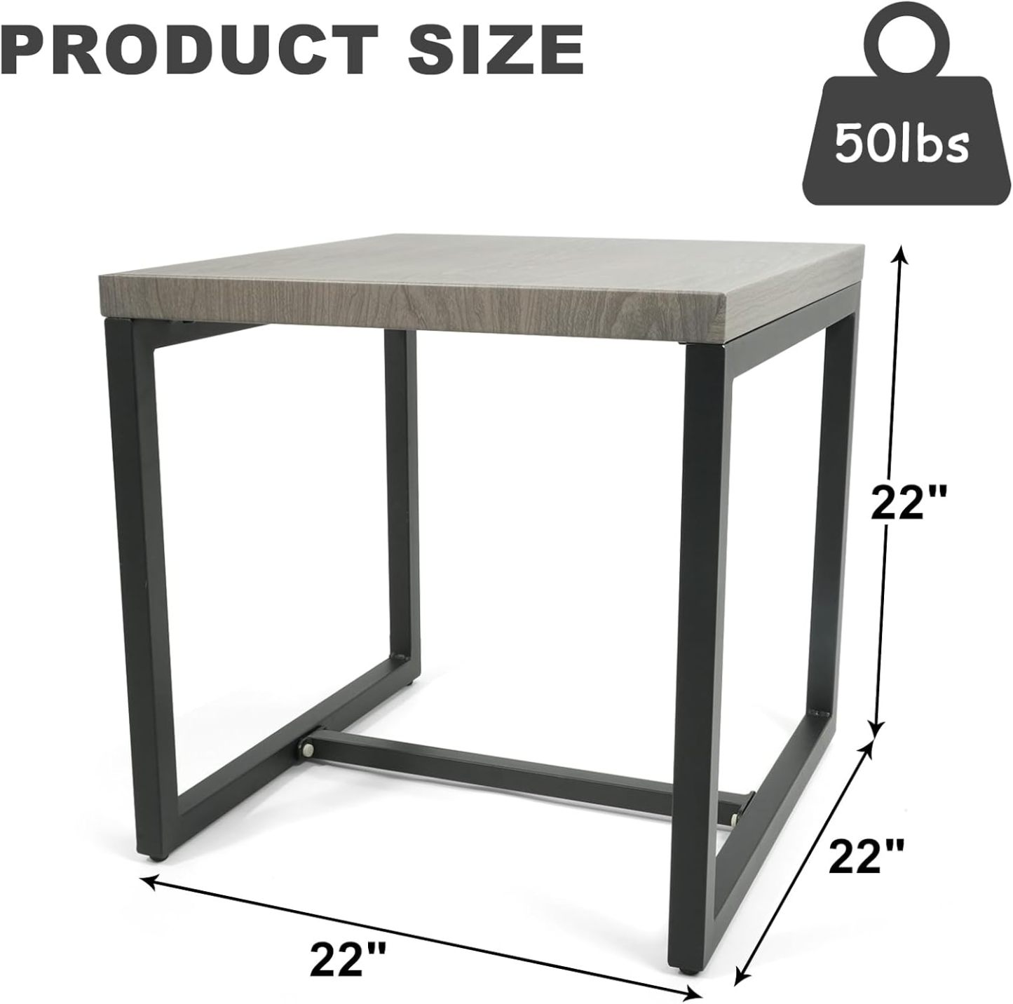 Outdoor Side Table for Patio Furniture Set Imitation Wood Grain Metal Table Top End Table Adjustment Legs