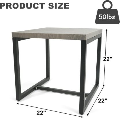 Outdoor Side Table for Patio Furniture Set Imitation Wood Grain Metal Table Top End Table Adjustment Legs